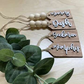 Beads Available, Personalized tags, Stocking tags personalized, Wooden Tags with beads, Wooden tags with holes, Personalized tags for gifts, Wooden name tags personalized, Party tags, Wooden name tags