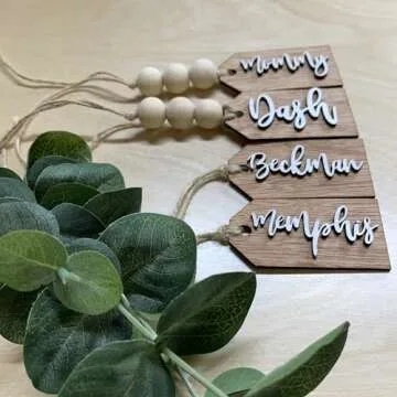 Beads Available, Personalized tags, Stocking tags personalized, Wooden Tags with beads, Wooden tags with holes, Personalized tags for gifts, Wooden name tags personalized, Party tags, Wooden name tags