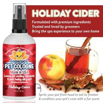 Bodhi Dog Natural Dog Cologne | Premium Scented Deodorizing Body Spray for Dogs & Cats | Neutralizes Strong Odors | Dog Perfume with Natural Dog Conditioner | Made in USA (Holiday Cider, 4 Fl Oz)