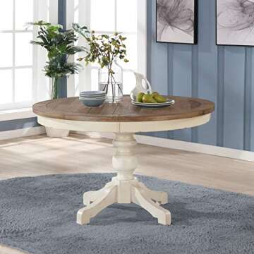Roundhill Furniture Prato 5-Piece Round Dining Table Set with Cross Back Chairs, Antique White and D...