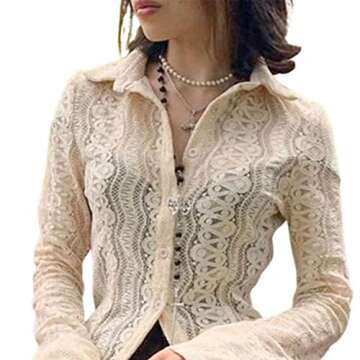 Womens Y2K Tops Flare SleeveButton Down Shirts Drawstring Pleated Blouses Streetwear Sexy Party Club Wear