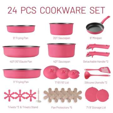 CAROTE 24pcs Pots and Pans Set Non Stick, Nonstick Cookware Set, Oven/Dishwasher/Fridge Safe Pots an...
