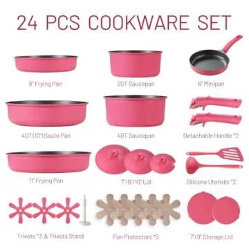 CAROTE 24pcs Pots and Pans Set Non Stick, Nonstick Cookware Set, Oven/Dishwasher/Fridge Safe Pots an...