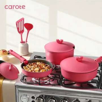 CAROTE 24pcs Pots and Pans Set Non Stick, Nonstick Cookware Set, Oven/Dishwasher/Fridge Safe Pots and Pans, RV Safe Cookware, Induction Kitchen Gift Set Detachable Handle, Pink