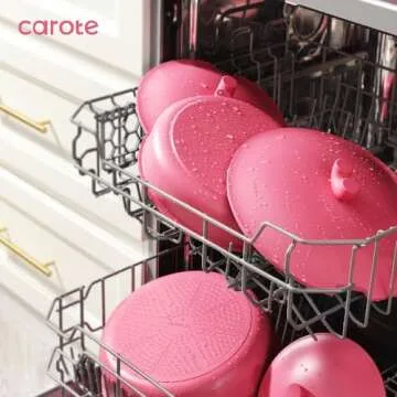 CAROTE 24pcs Pots and Pans Set Non Stick, Nonstick Cookware Set, Oven/Dishwasher/Fridge Safe Pots and Pans, RV Safe Cookware, Induction Kitchen Gift Set Detachable Handle, Pink