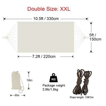 GOCAN Brazilian Double Hammock 2 Person 330X150cm Load 500Pound Cotton Hammock for Patio Porch Garden Backyard Lounging Outdoor and Indoor (Beige)