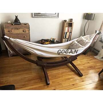GOCAN Brazilian Double Hammock 2 Person 330X150cm Load 500Pound Cotton Hammock for Patio Porch Garden Backyard Lounging Outdoor and Indoor (Beige)