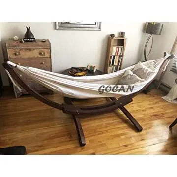 GOCAN Brazilian Double Hammock 2 Person 330X150cm Load 500Pound Cotton Hammock for Patio Porch Garden Backyard Lounging Outdoor and Indoor (Beige)