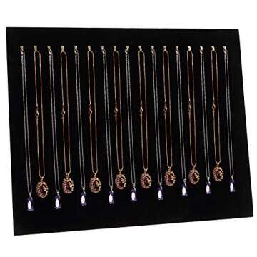 Foraineam 3 Pack Black Velvet Jewelry Display with 17 Hooks Necklace Tray Organizer Pad Bracelets Pendants Chains Showcase Stands