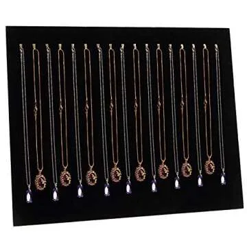 Foraineam 3 Pack Black Velvet Jewelry Display with 17 Hooks Necklace Tray Organizer Pad Bracelets Pendants Chains Showcase Stands