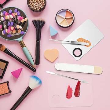 5pcs Makeup Spatula Korean Set,Including Foundation Spatula Makeup Korean Stainless Steel Makeup Palette Acrylic Cosmetic Palette,Makeup Mixing Palettes Cosmetic Spatula Tool (Transparent+metal)