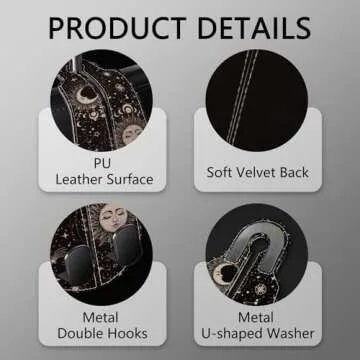 Blusabaca 2PCS Car Seat Back Storage Headrest Hooks, Sun and Moon Purse Holder Bags Hanger, PU Leather Double Metal Hook for Backseat Organizer, Women Car Accessories Organization