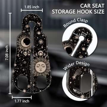 Blusabaca 2PCS Car Seat Back Storage Headrest Hooks, Sun and Moon Purse Holder Bags Hanger, PU Leather Double Metal Hook for Backseat Organizer, Women Car Accessories Organization