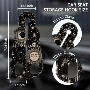 Blusabaca 2PCS Car Seat Back Storage Headrest Hooks, Sun and Moon Purse Holder Bags Hanger, PU Leather Double Metal Hook for Backseat Organizer, Women Car Accessories Organization