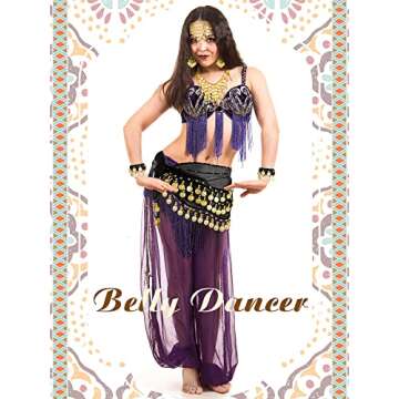 Hinly Gypsy Costume Women Belly Dancer Jewelry Hip Scarf with Coin, Gypsy Headpiece Gold Necklace Ea...