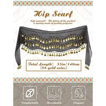 Hinly Gypsy Costume Women Belly Dancer Jewelry Hip Scarf with Coin, Gypsy Headpiece Gold Necklace Earrings Bracelets(null)