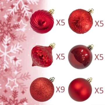 KI Store 34pcs Red Christmas Balls for Holiday Decor