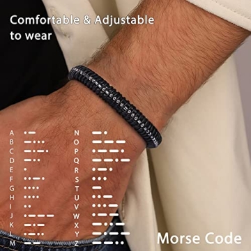 Men's Vrsilver Leather Morse Code Bracelet Gift