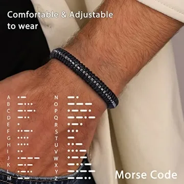 Men's Vrsilver Leather Morse Code Bracelet Gift