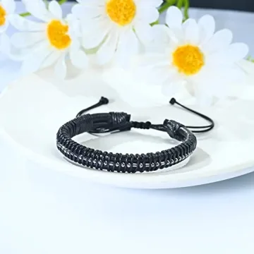 Men's Vrsilver Leather Morse Code Bracelet Gift