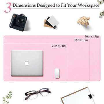 TOWWI PU Leather Desk Pad with Suede Base, Multi-Color Non-Slip Mouse Pad, 24” x 14” Waterproof Desk Writing Mat, Large Desk Blotter Protector (Light Pink)