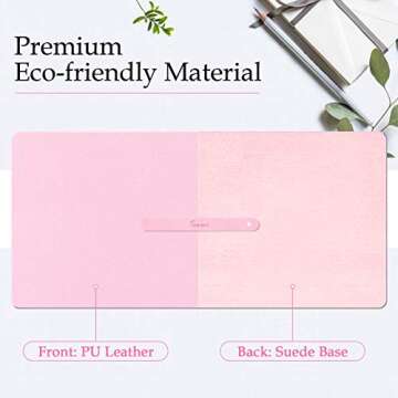 TOWWI PU Leather Desk Pad with Suede Base, Multi-Color Non-Slip Mouse Pad, 24” x 14” Waterproof Desk Writing Mat, Large Desk Blotter Protector (Light Pink)