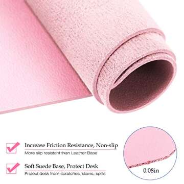 TOWWI PU Leather Desk Pad with Suede Base, Multi-Color Non-Slip Mouse Pad, 24” x 14” Waterproof Desk Writing Mat, Large Desk Blotter Protector (Light Pink)