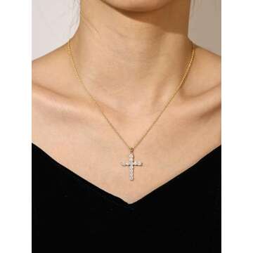 Carleen Cross Necklace For Women Yellow Gold Plated Sterling Silver CZ Simulated Diamond Cross Penda...
