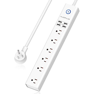 15 Ft Power Strip Surge Protector, 6 Outlets and 4 USB Ports, Flat Plug Power Strips Long Extension ...