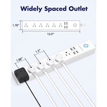 15 Ft Power Strip with USB and Surge Protection
