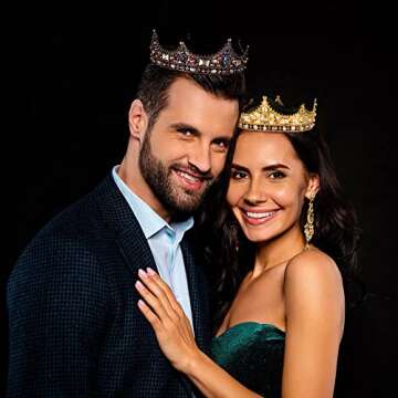 Gold King Crown for Men, Prince Birthday Crowns for Men Boys Cosplay Royal Crown Prom Halloween