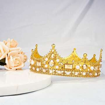 Gold King Crown for Men, Prince Birthday Crowns for Men Boys Cosplay Royal Crown Prom Halloween