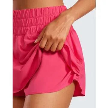 CRZ YOGA Athletic Shorts for Women High Waisted Flowy Ruffle Skirt Overlay for Workout Running Tennis with Zip Pocket Lip Gloss Pink Medium