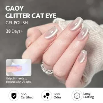 GAOY Glassy Cat Eye Gel Nail Polish, 16ml Glitter Holographic Gel Polish with Magnet, Reflective Translucent UV Gel, 2341 Silvery Moonlight