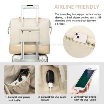 Chic Weekender Bags for Women, Travel Duffel with USB Charge