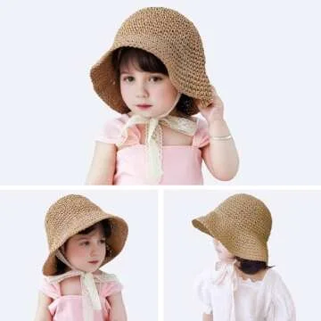 Hvididan Baby Straw Hat for Girls - Adjustable Sun Protection