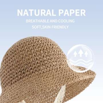 Hvididan Baby Straw Hat, Baby Girls Bucket Sun Hat with Lace Drawstring, Sun Bonnet for Baby Girls Infant, Khaki 6-24 Months