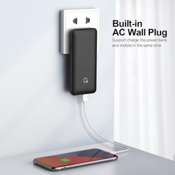 Q 10000mAh Slim Power Bank with Built-in AC Plug & Cables