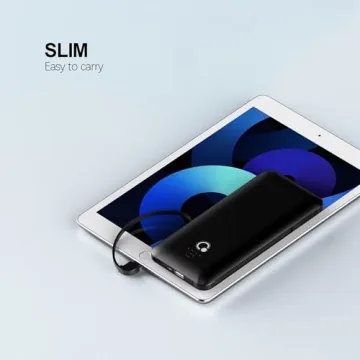 Q 10000mAh Slim Power Bank with Built-in AC Plug & Cables