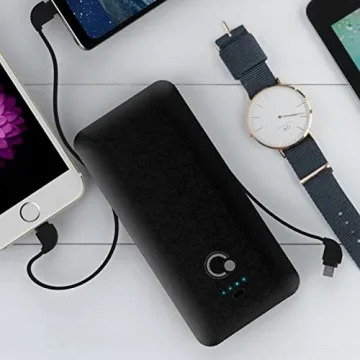 Q 10000mAh Slim Power Bank with Built-in AC Plug & Cables