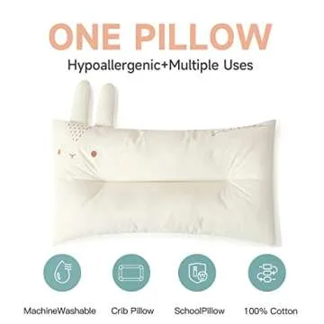 Choc chick Toddler Pillow,20X12inches Machine Washable 100% Cotton Pillowcase Soft Hypoallergenic Kids Pillows,Child Cute Animal Perfect Toddler Pillows for Sleeping 2 Years Old (Rabbit)