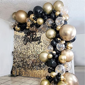 Beliueyes Black Gold Balloon Garland Arch Kit 121PCS, Confetti Balloons for Kids Birthday Anniversar...