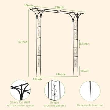 OUSHENG 7FT Garden Arch Arbor, Steel Frame Stand Trellis for Climbing Plants, Outdoor Archway Gate for Wedding Ceremony Decoration Party Vines Lawn Courtyard Patio Backyard