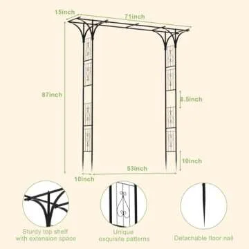 OUSHENG 7FT Garden Arch Arbor, Steel Frame Stand Trellis for Climbing Plants, Outdoor Archway Gate for Wedding Ceremony Decoration Party Vines Lawn Courtyard Patio Backyard