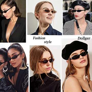 Dollger Retro Rectangle Sunglasses for Women Small Clout Goggles Fashion Oval Skinny Cool Square slim Shades Black