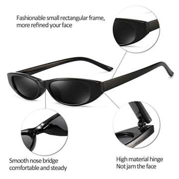 Dollger Retro Rectangle Sunglasses for Women Small Clout Goggles Fashion Oval Skinny Cool Square slim Shades Black