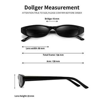 Dollger Retro Rectangle Sunglasses for Women Small Clout Goggles Fashion Oval Skinny Cool Square slim Shades Black