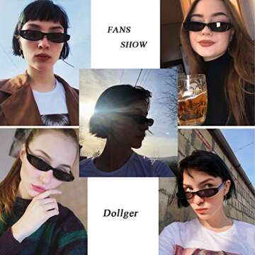 Dollger Retro Rectangle Sunglasses for Women Small Clout Goggles Fashion Oval Skinny Cool Square slim Shades Black
