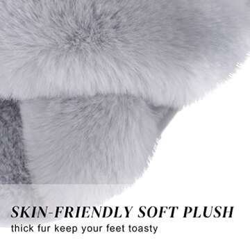 Parlovable Women's Fuzzy Slippers Comfy Cross Band House Shoes Memory Foam Open Toe Indoor Gifts for Ladies Grey 5-6