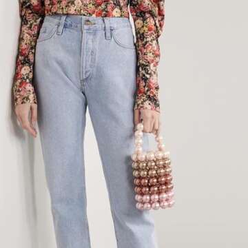 Abvokury YUSHINY Women Beaded Pearl Evening Bucket Handmade Bags with DustBag for Wedding Party